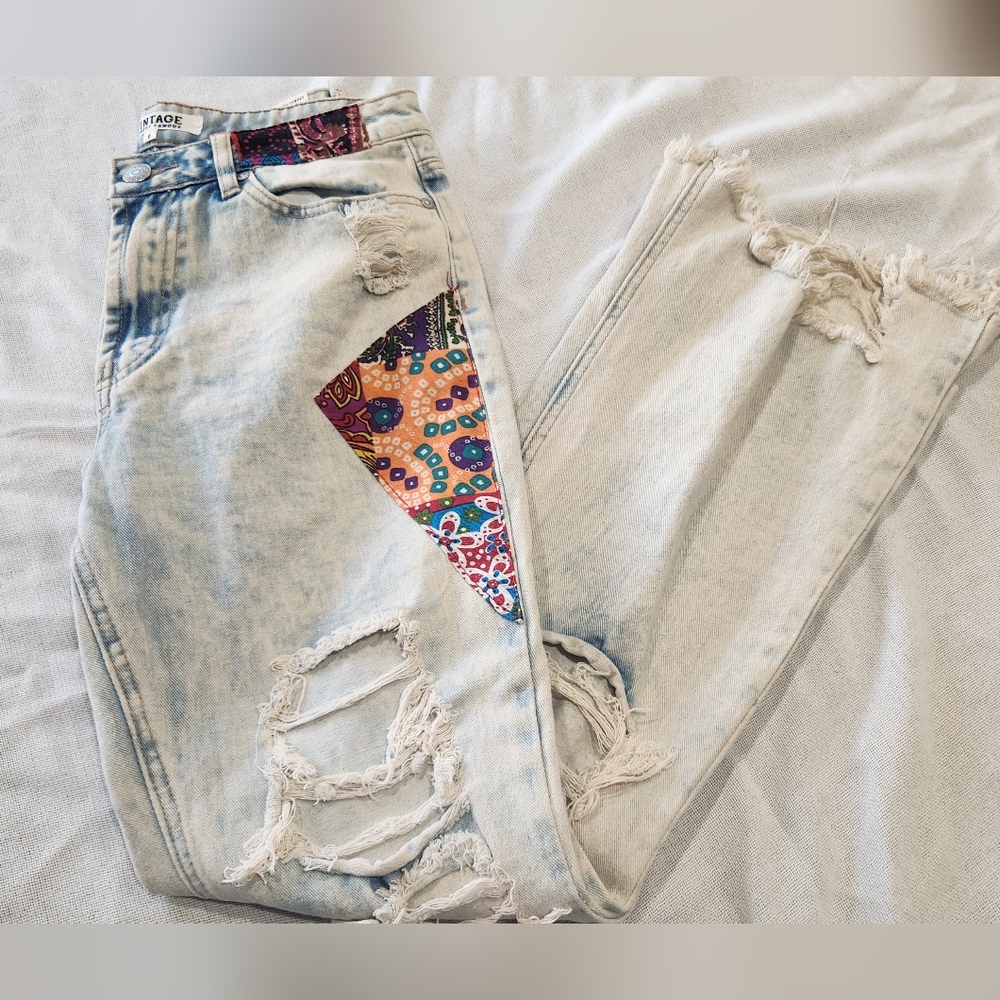 Almost Famous Light Blue Distressed Flare Jeans